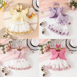 Baby Girls Tulle Dress Ruffled Ruffled Coat Outfits Sundress Holiday Ceremony - Picture 1 of 54