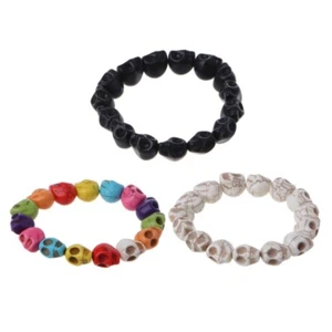 Skull Elastic Turquoise Bracelet Fashion Stone Bracelet Black/White for Couples - Picture 1 of 10