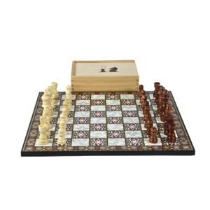 Mother Of Pearl Design Chess Set 14 Inch With Storage Box - Picture 1 of 4