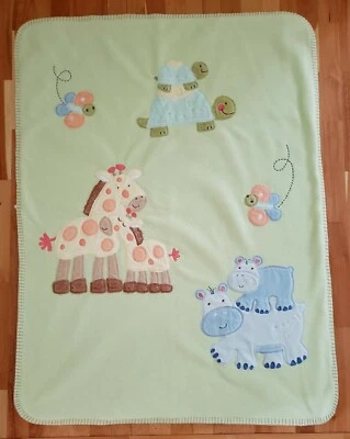 Circo Mom & Baby Giraffe Turtle Hippo Plush green Fleece Baby Blanket Butterfly - Image 1 of 4