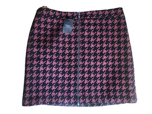 NEW NEXT Size 16 EU44 Dogtooth Pattern Zipdown Smart Mini Skirt Black Burgundy - Picture 1 of 8