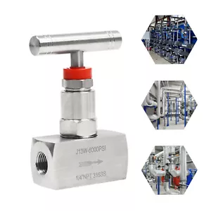 316 Stainless Steel Two Ports Straight Needle Valve 6000PSI 1/4" NPT Thread - Picture 1 of 9
