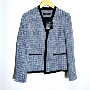 Giacca Multi Carriera Kasper Tweed Blazer Aperto Frontale Acciaio Blu Taglia 6 Nuova - Foto 1 di 6