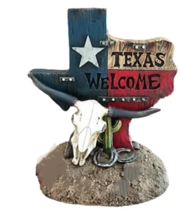 Texas Welcome Longhorn Skull Horseshoes Desktop 5x4 1/2x2in Rustic New Resin - Picture 1 of 3