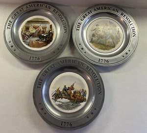 1776-1976 Bicentennial "The Great American Revolution" Pewter Plates (Set of 3) - Picture 1 of 17