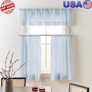 Linen Blend Light Filtering Kitchen Curtain Tier Valance Set 3PC Rod Pocket New - Picture 1 of 7