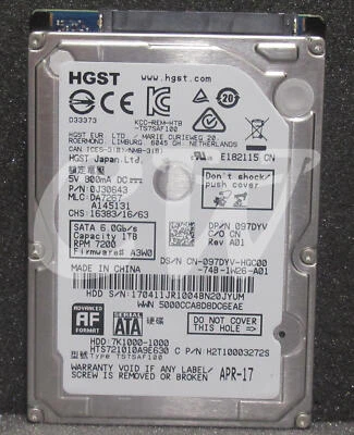 HTS721010A9E630 HGST 7K1000 1TB 7200RPM 6Gbps 2.5" SATA Laptop HDD Hard Drive - Image 1 of 2