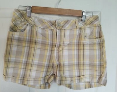 Pantalones Cortos a Cuadros Route 66 Mujer Junior Talla 7/8 Amarillo Beige Blanco Chino Algodón Usados en Excelente Condición Foto 1 de 4