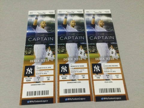 YANKEES 2015 TICKET STUB 8/8/15-8/15/15-8/23/15 COVER: Derek Jeter Cover
