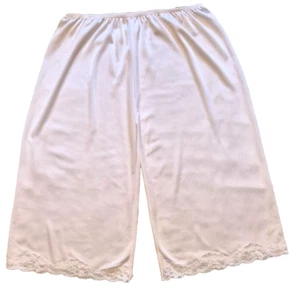 UK Nylon Vintage Retro Slip Skirt Satin Pants EU/DE XL White Sissy Pajama CD - Picture 1 of 4
