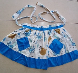 Tetera vintage medio delantal dos bolsillos azul blanco pollos - Imagen 1 de 7