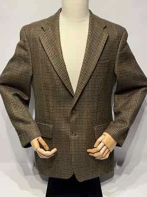 VTG 90s Chaps Ralph Lauren 100% New Wool Brown Houndstooth Blazer Canada Men 40R - Image 1 of 4