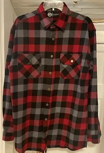 Polar King Men’s Red/Black Plaid Snap Up Flannel LS Shirt LT - Picture 1 of 5