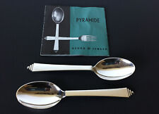 2 VTG GEORG JENSEN PYRAMID Sterling Silver Dinner Spoons 7.25 IN GREAT COND No11