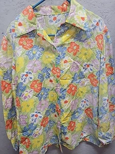 Vintage 70s Flower Power Blouse Handmade Multicolor 2x - Picture 1 of 7