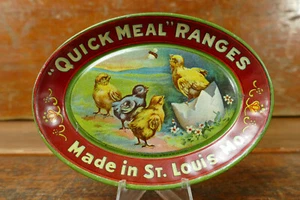 Antique “Quick Meal” Ranges Stove Litho Advertising Tip Tray Chicks NICE MINTY! - Picture 1 of 7