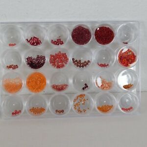 Orange & Red Beads w/24 Compartment Storage Tray Seed Various Size Shape Round