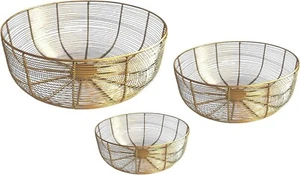 Wire Fruit Bowl Round Kitchen Vegetable Metal Storage Basket Rack-Gold Coated - Picture 1 of 7