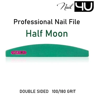 Nail File Half Moon GREEN Best Quality 100/180 GRIT Professional Nail Files UK - Image 1 of 4