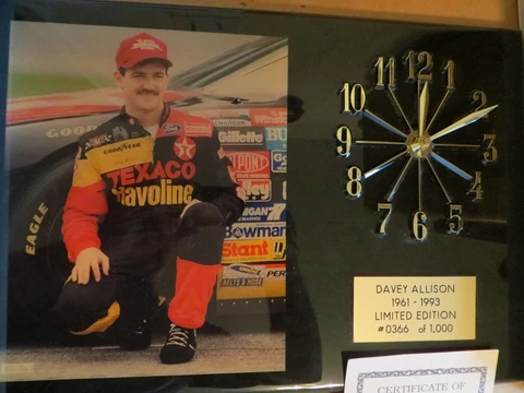 NASCAR DAVEY ALLISON WALL PLAQUE WITH CLOCK NIB LIMITED EDITION  EXCELLENT Cover