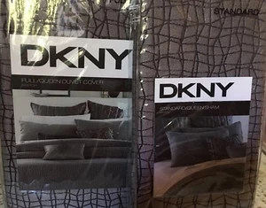 DKNY SKETCH 3pc FULL/QUEEN DUVET CHARCOAL/BLACK SET  NWT beautiful set - Picture 1 of 10