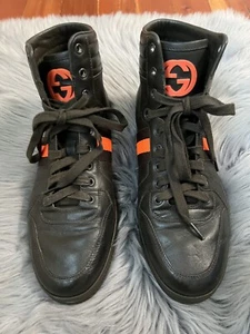 Gucci Mens Leather High Top Boots Khaki Green Orange GG Logo US 9.5 - Picture 1 of 7