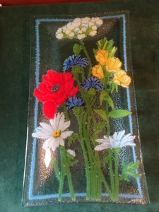 PEGGY KARR 14" PROVENCE RECTANGULAR FUSED ART GLASS TRAY, INTRO 1990, SIGNED - Picture 1 of 7