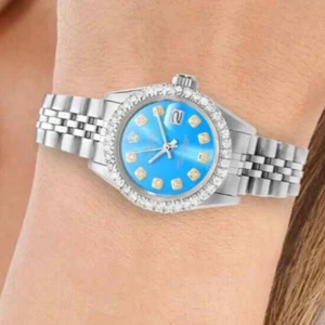 Rolex Datejust 26mm Custom Jubilee Band Diamond Bezel Sky Blue Dial Watch - Picture 1 of 5