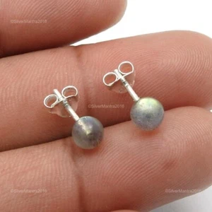 Natural Labradorite Solid Sterling Silver Birthday Gift Stud Earrings Jewellery - Picture 1 of 8