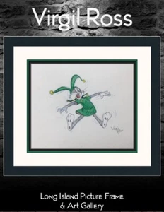 Hoja de Modelo Firmada Original Virgil Ross Dibujo Bufón Conejo Enmarcado Personalizado - Imagen 1 de 5