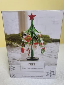 Pier 1 Art Glass Christmas Tree W/ 12 Handblown Ornaments 6" High Mini Cute NIB - Picture 1 of 11