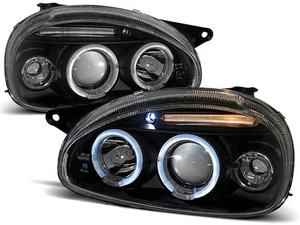 headlights for OPEL CORSA B 1993 1994 1995 1996 1997-2000 angel eyes black LHD - Picture 1 of 1