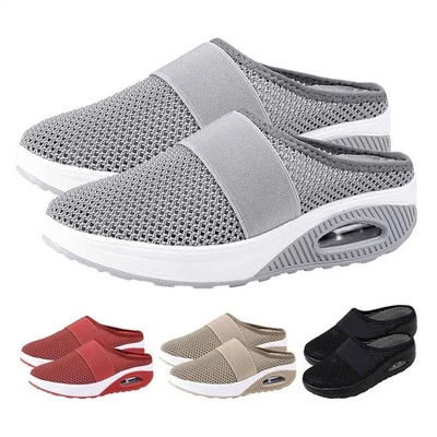 Zapatos para caminar Air Cushi con cuña sin cordones malla ortopédica forma plana Foto 1 de 4