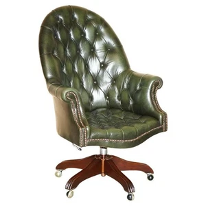 FULLY RESTORED ART DECO GREEN LEATHER CHESTERFIELD DIRECTORS CAPTAINS ARMCHAIR - Picture 1 of 23