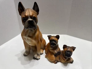 Vintage Boxer Mama & Welpen Figur Hund handbemalt Porzellan braun schwarz - Bild 1 von 11