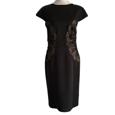Vestido de festa Tadashi Shoji feminino 8 preto nude cílios renda estilo mergulho - Imagem 1 de 4