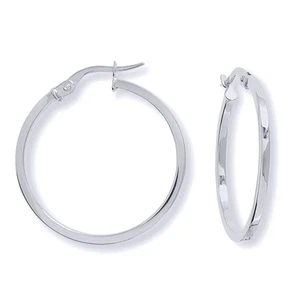 Ladies 9ct White Gold Jewelco London 1.5mm Square Tube Round Hoop Earrings 25mm - Picture 1 of 3