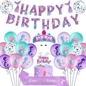 Mermaid Birthday Decorations Kit - Contain 20 Mermaid Latex Balloons, Mermaid... - Picture 1 of 9