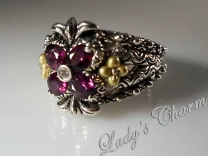 π¦ Barbara Bixby Garnet Lotus Flower Sterling Silver 18K Gold Ring Size 6 - Picture 1 of 8