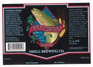 MINT ODELL BREWING CO. CUTTHROAT PORTER BEER LABEL - Picture 1 of 2