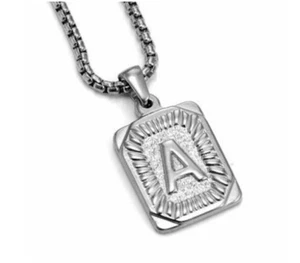 18" Silver Stainless Steel Initial Letter Pendant Necklace Men Women - Picture 1 of 30