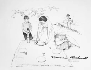 NORMAN ROCKWELL SIGNED 11 X 14" B & W PRINT - PICNIK - Picture 1 of 1