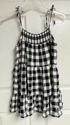 女式 Forever 21 小号黑色白色水牛格子格子层叠荷叶裙 — 第 1/4 张图片