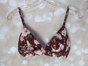 H&M Women's Maroon Floral Bikini Bathing Suit Top NWOT Size 4 US - Picture 1 of 12