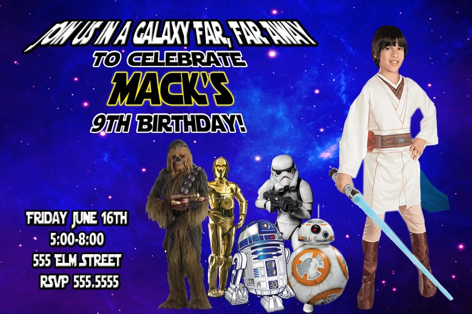 ¡Invitación personalizada de fiesta de cumpleaños para niños de Star Wars con foto! Foto 1 de 1
