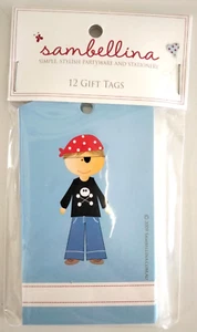 Pirate Blue Skull & Bones Treasure Birthday Party Celebration Gift Tags 12 Pack - Picture 1 of 1