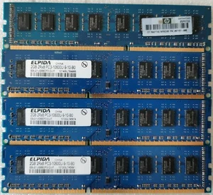 ✅Elpida 2Gb 2Rx8 Pc3-10600U 1333Mhz 8Gb (4x2Gb) DDR3 Speicherbarette - Bild 1 von 2