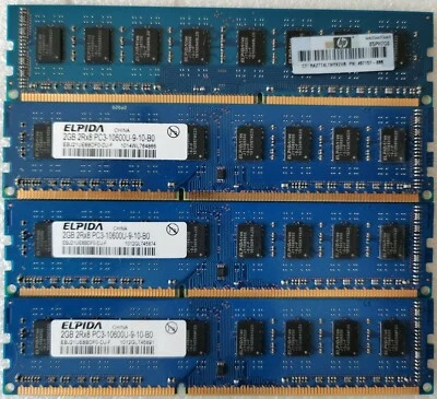 ✅Barette Mémoire 8Gb (4x2Gb) DDR3 Elpida 2Gb 2Rx8 Pc3-10600U 1333Mhz - Photo 1/2