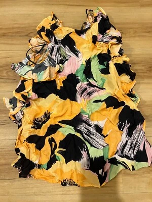 Womens Wallis Orange Black Flower Summer Floral Strappy Top Tshirt Size 10 - Image 1 of 4