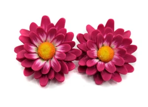 Pendientes flor crisantemos oriental rosas hechos a mano con Arcilla polimerica - Imagen 1 de 5